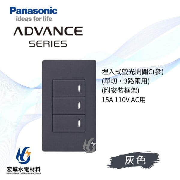 國際牌 ADVANCE 消光圓角 日本製 三開開關附蓋板_霧灰