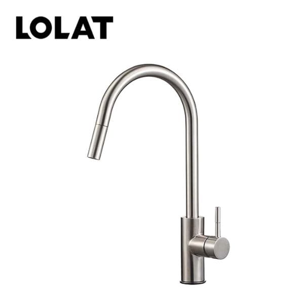 LOLAT 無鉛不鏽鋼抽拉廚房水龍頭 鎳色 TL740K