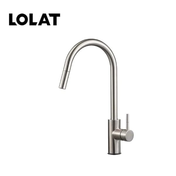 LOLAT 無鉛不鏽鋼抽拉廚房水龍頭_鎳色 TL740K